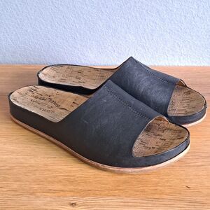 Kork-Ease Tutsi Women’s 10 Black Leather Cork Slide Mule Sandals Shoes Natural
